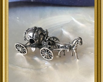 純銀製シンデレラかぼちゃ馬車ミニチュア、スターリングシルバーの馬車