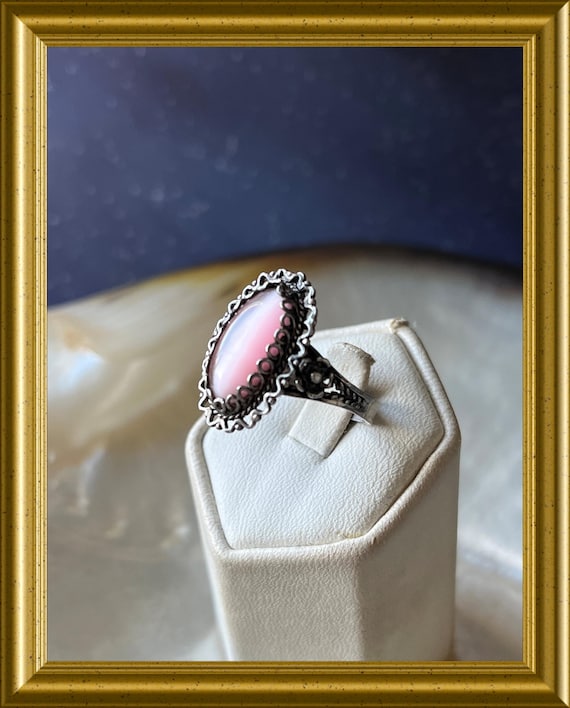 Vintage silver ring with pink stone