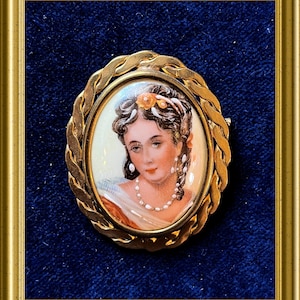 Vintage French Limoge porcelain portrait brooch