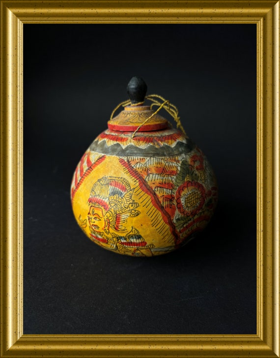 Vintage hand painted gourd / coconut, Indonesia
