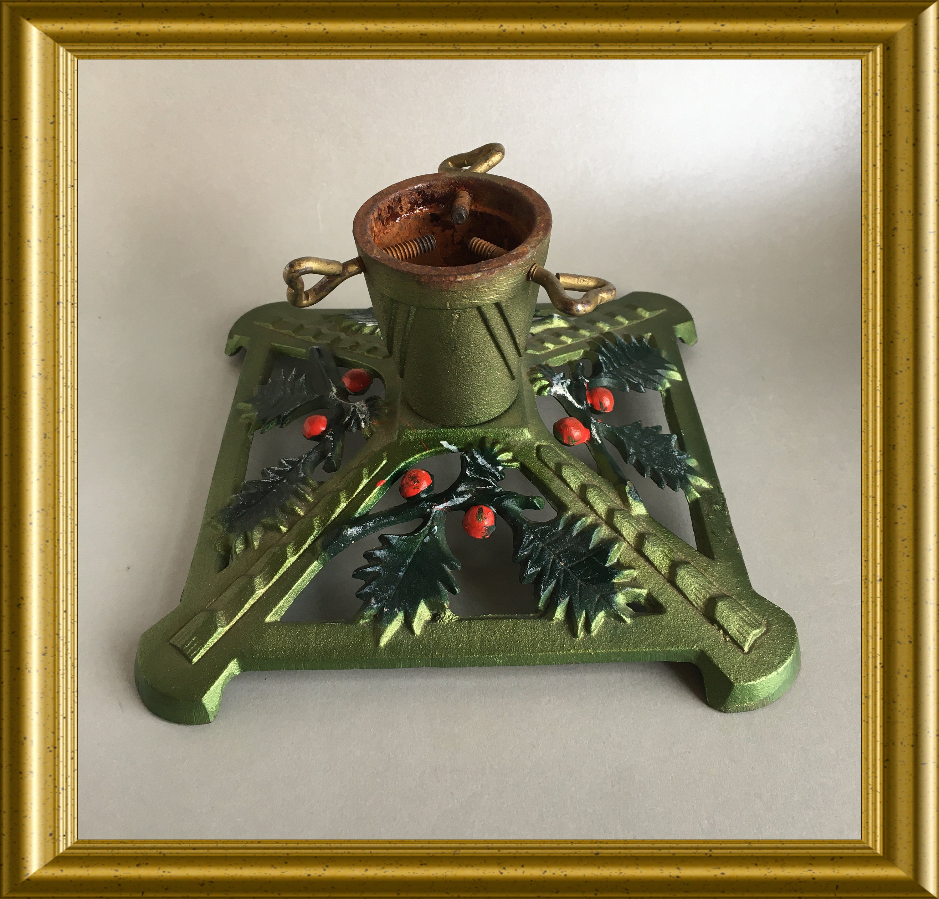 Vintage small cast iron christmas tree stand, holder