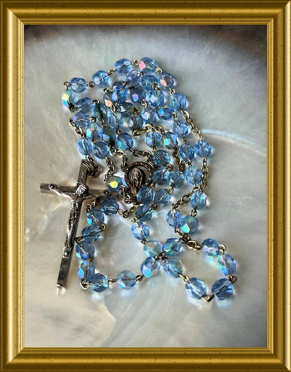 Vintage iridescent blue rosary