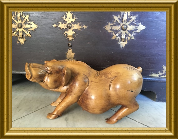 Gorgeous Asian wood carving: wooden figurine of a pig