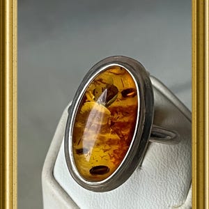 Vintage silver ring with amber