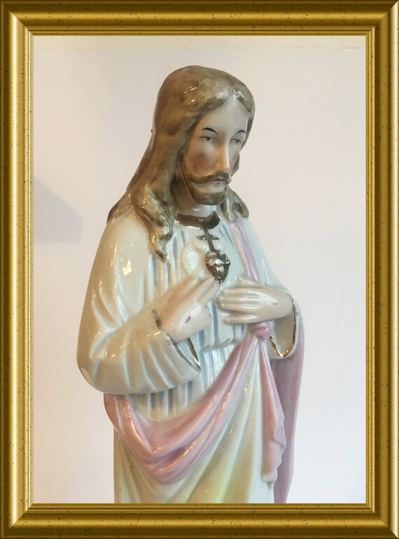 Antique porcelain sacred heart figurine: Jesus