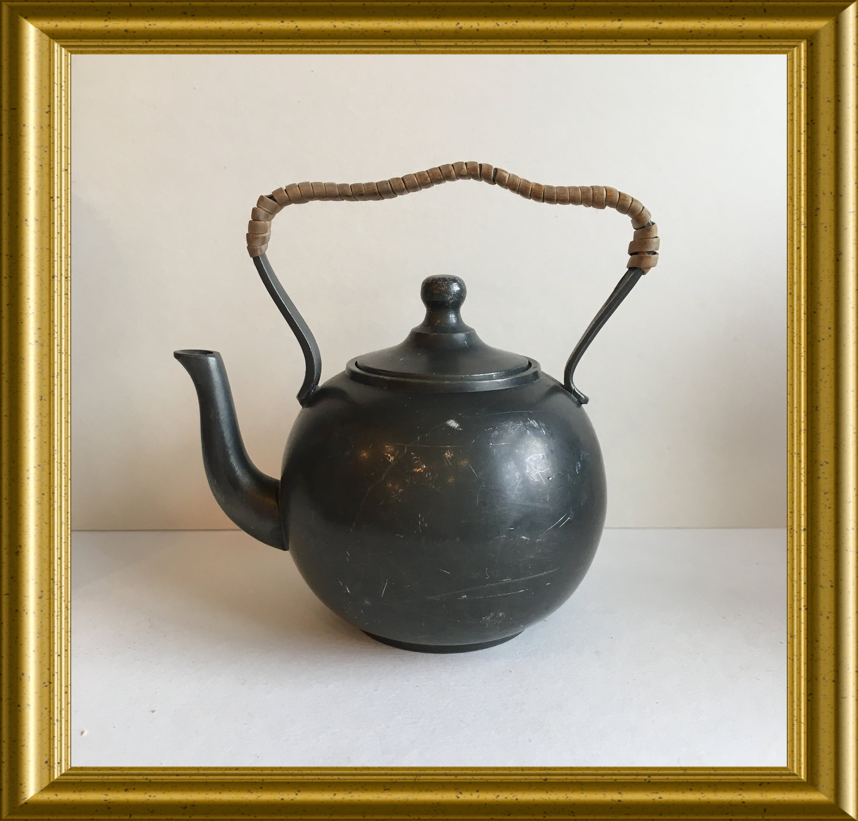 Antique toy small pewter kettle