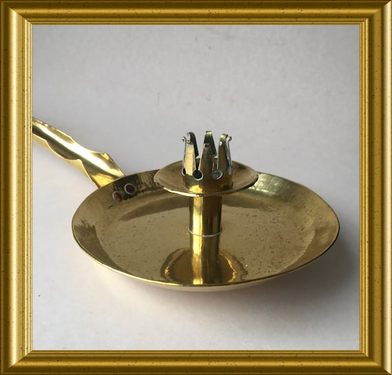 Vintage brass candle holder, chamberstick with handle