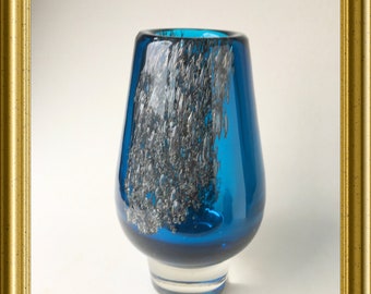 Vintage heavy glass design vase: blue, Heinrich Löffelhardt, Florida, Schott Zwiesel