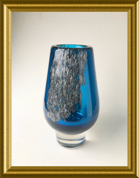 Vintage heavy glass design vase: blue, Heinrich Löffelhardt, Florida, Schott Zwiesel