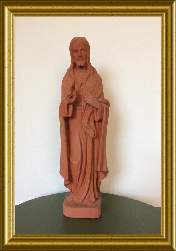 Vintage terracotta Jesus figurine, signed Antheunis