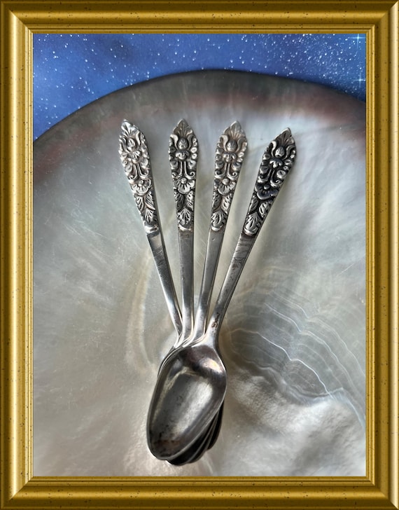 Vintage yogya silver tea spoons, indonesian silver, 4 pieces