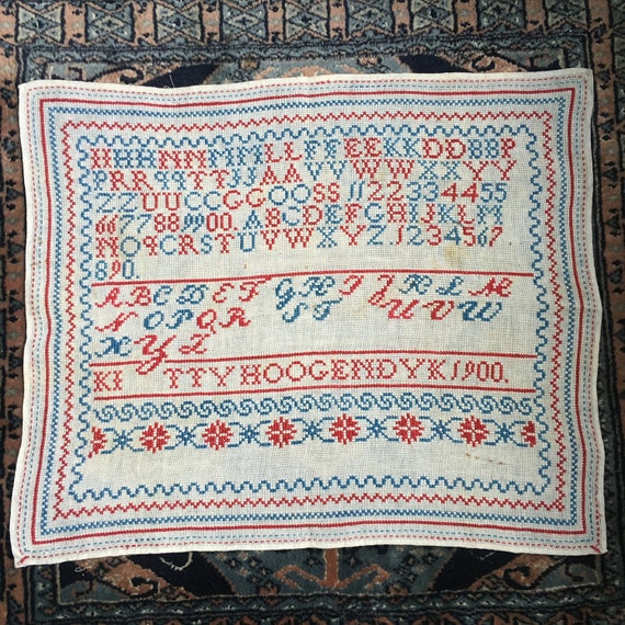 Antique large, embroidered sampler from 1900