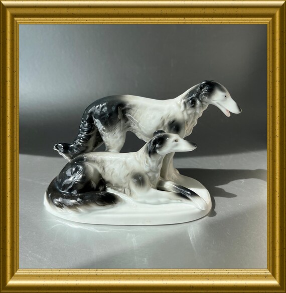 Antique German porcelain figurine: Barsoi, greyhound, Barzoi. Carl Scheider
