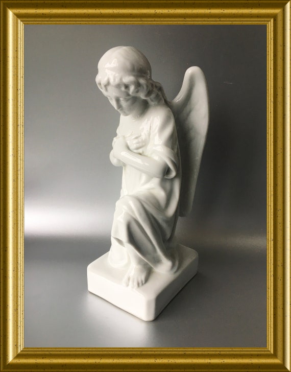 Vintage large white porcelain figurine: praying angel