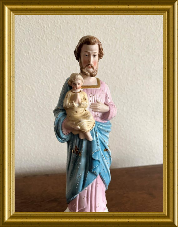 Antique bisque porcelain figurine: Joseph with child Jesus