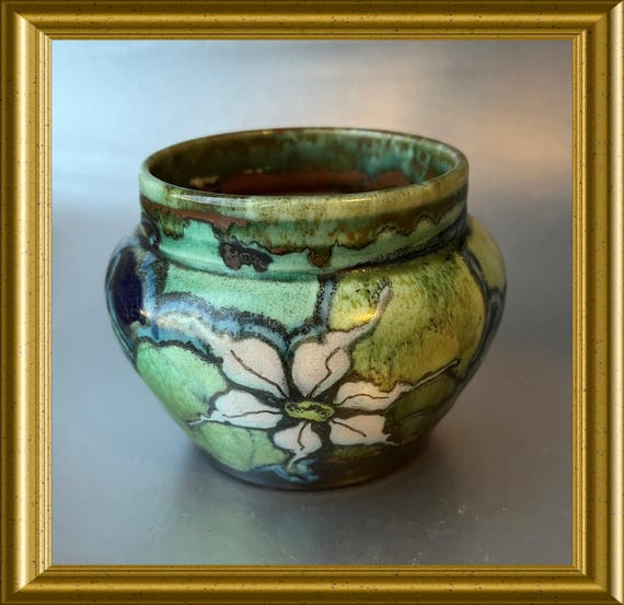 Antique hand painted vase: Schoonhoven art pottery