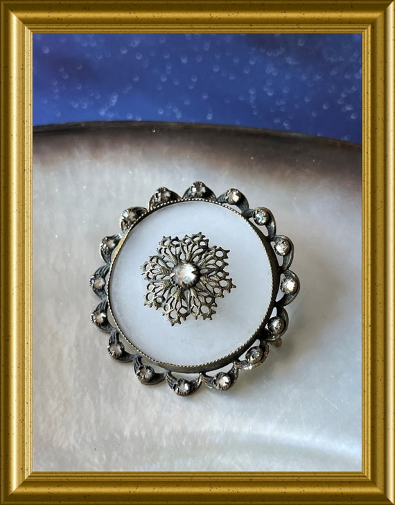 Vintage camphor glass brooch, frosted glass