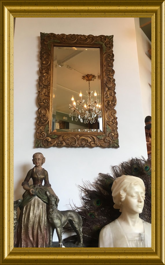 Local pick-up in Gouda only: vintage rectangular wooden mirror