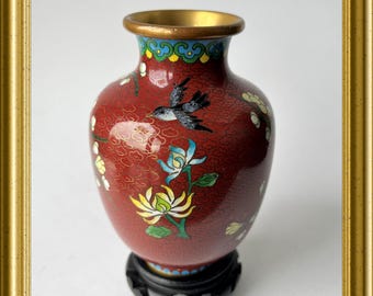 七宝　花瓶 花と鳥 アンティーク七宝焼き瓢箪型花瓶：アジアの鳥と花の装飾 - Etsy 日本