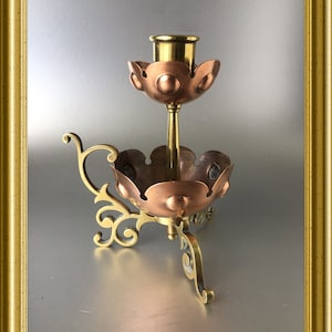 Gorgeous antique copper and brass candle holder, chamberstick