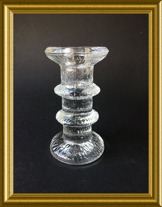 Vintage Scandinavian ice glass candlestick holder