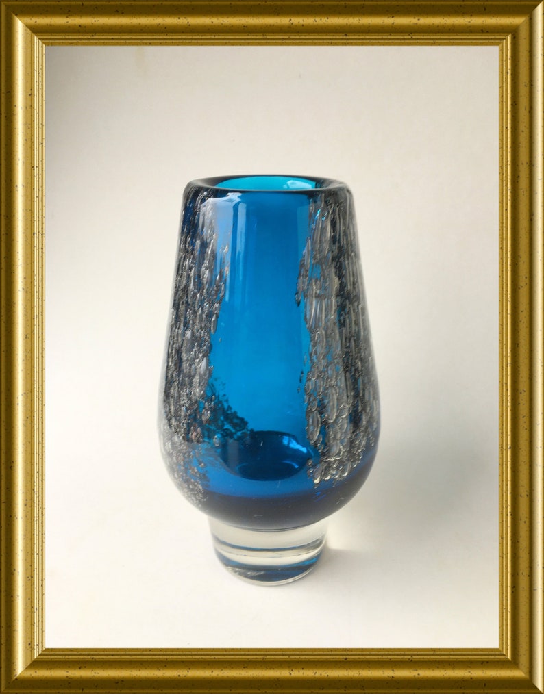 Vintage heavy glass design vase: blue, Heinrich Löffelhardt, Florida, Schott Zwiesel image 6