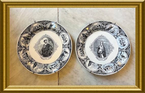 Two antique Boch plates: saints