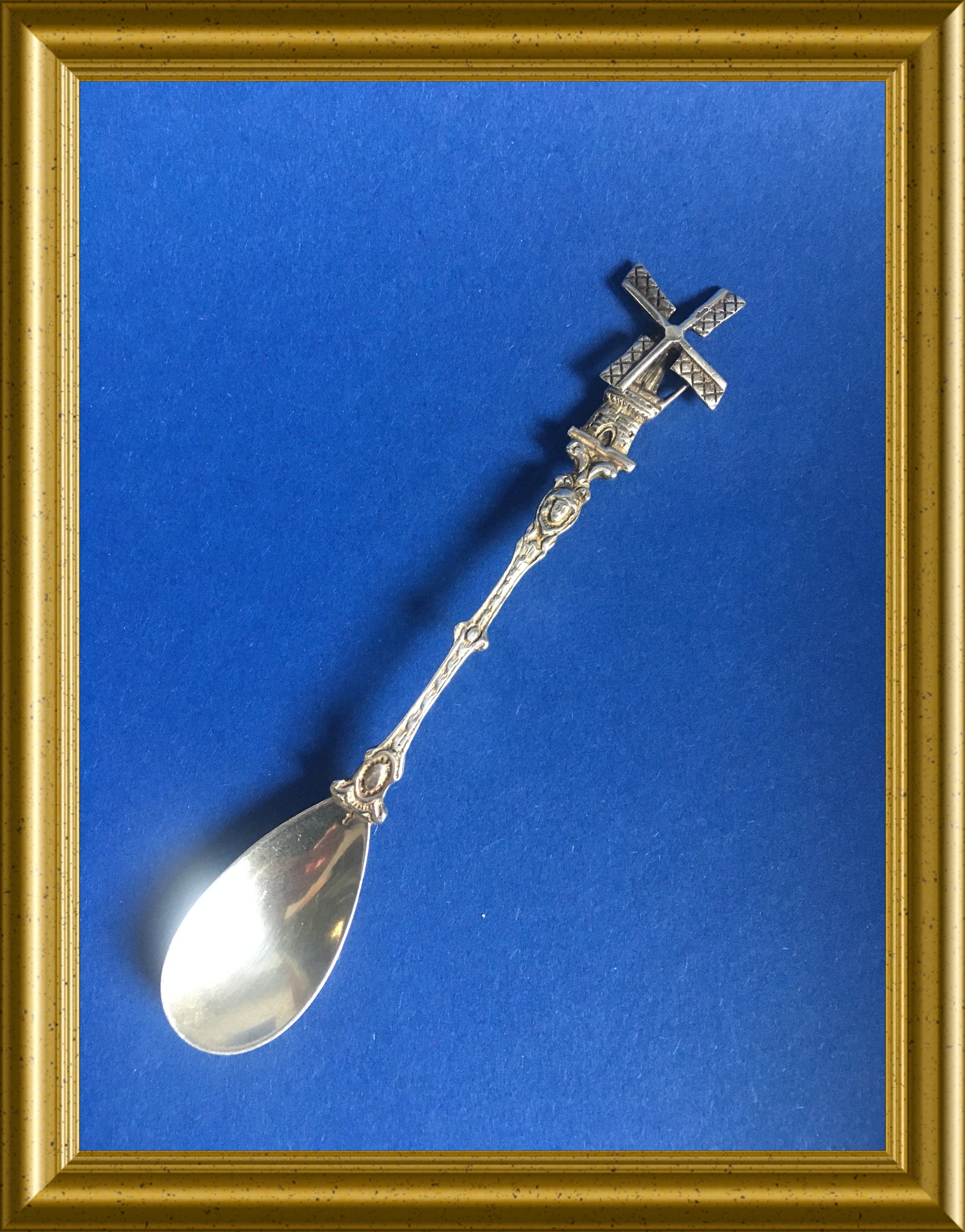 Vintage Dutch silver spoon windmill with spinning blades