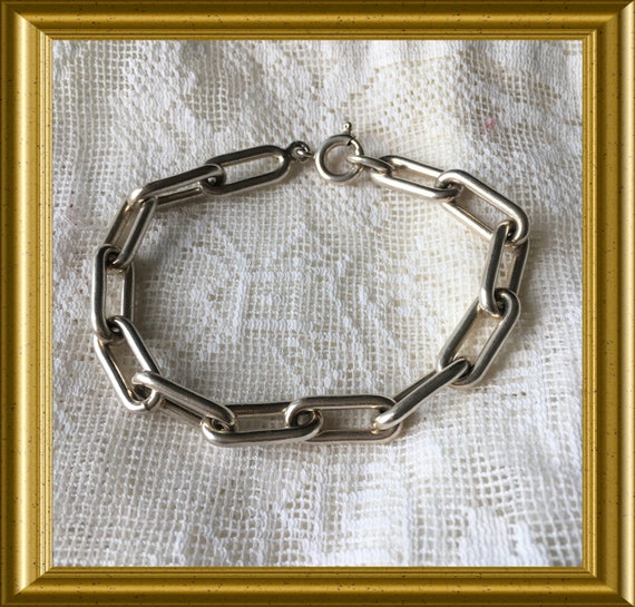 Vintage solid silver bracelet: paperclip link