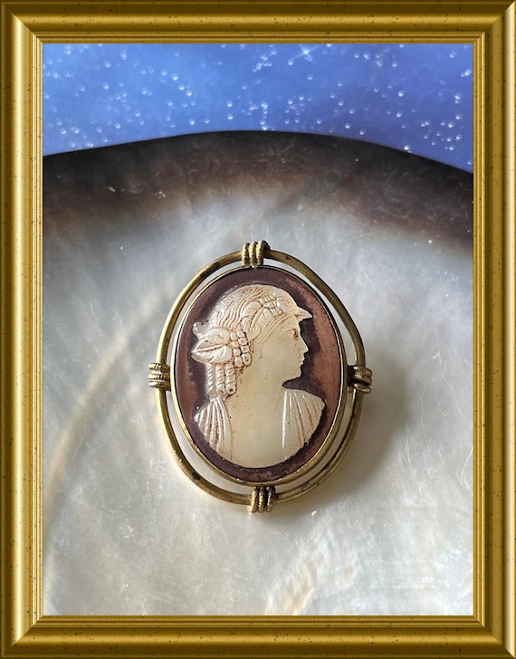 Vintage glass cameo brooch pin