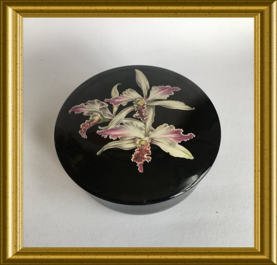 Villeroy & Boch round porcelain trinket box, Black Forest, orchid