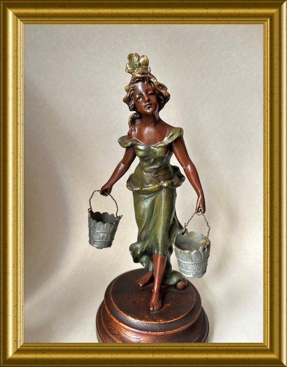 Antique spelter statue/ sculpture: woman with buckets