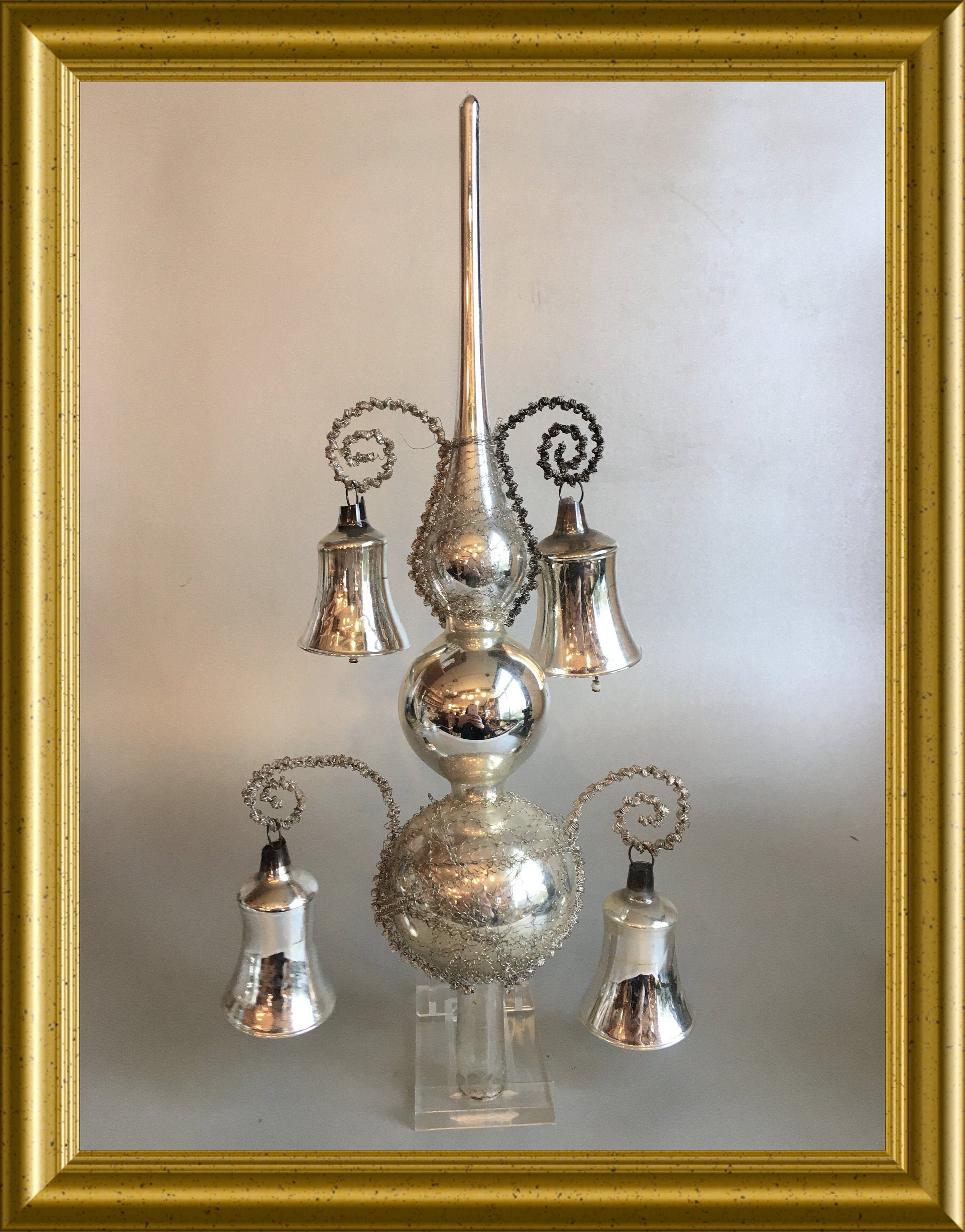Vintage glass tree topper with bells