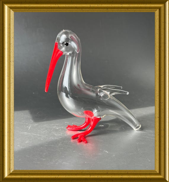 Miniature vintage glass figural bottle: bird, pelican, Bols