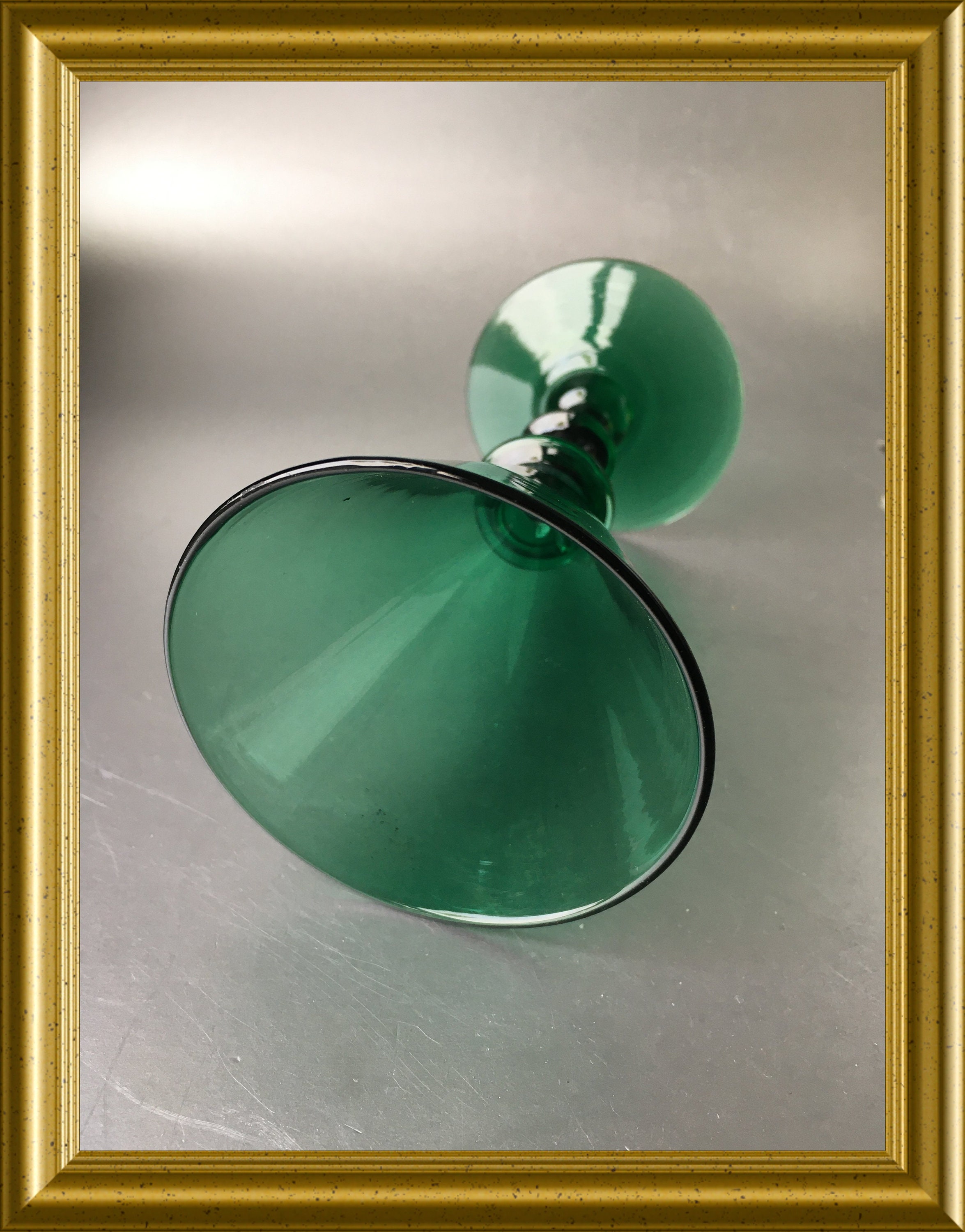Antique emerald green drinking glass, umbrella glass, Bristol glass
