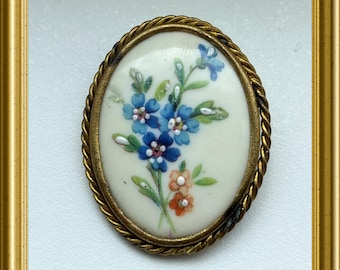 Grosse broche art déco emaux de limoges monture argent massif