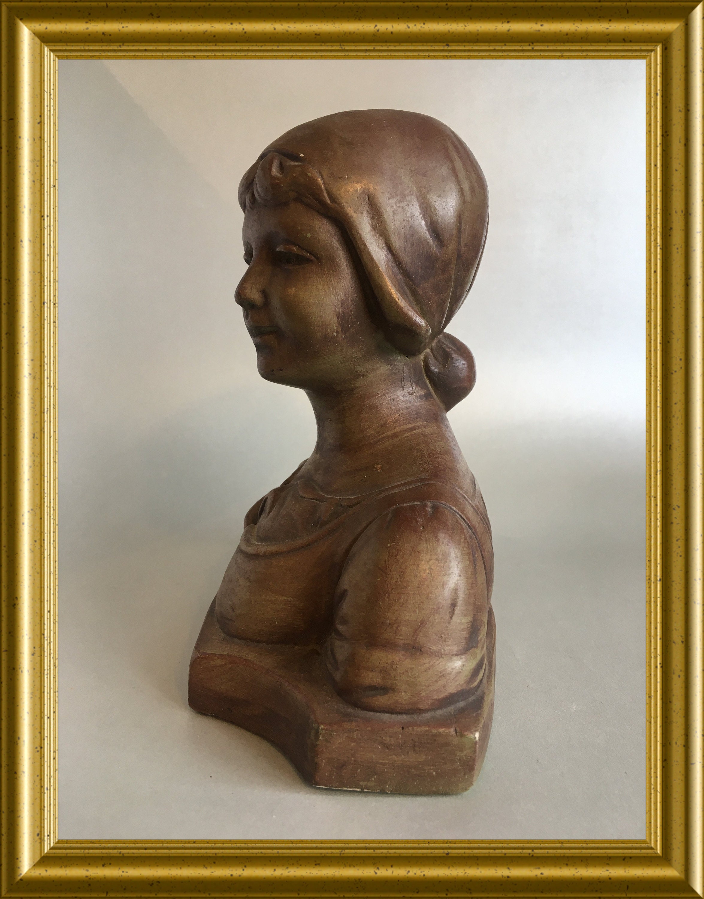Vintage small plaster bust figurine girl