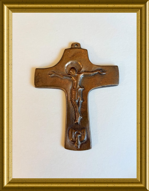 Vintage brass/ bronze plaque: cross, crucifix