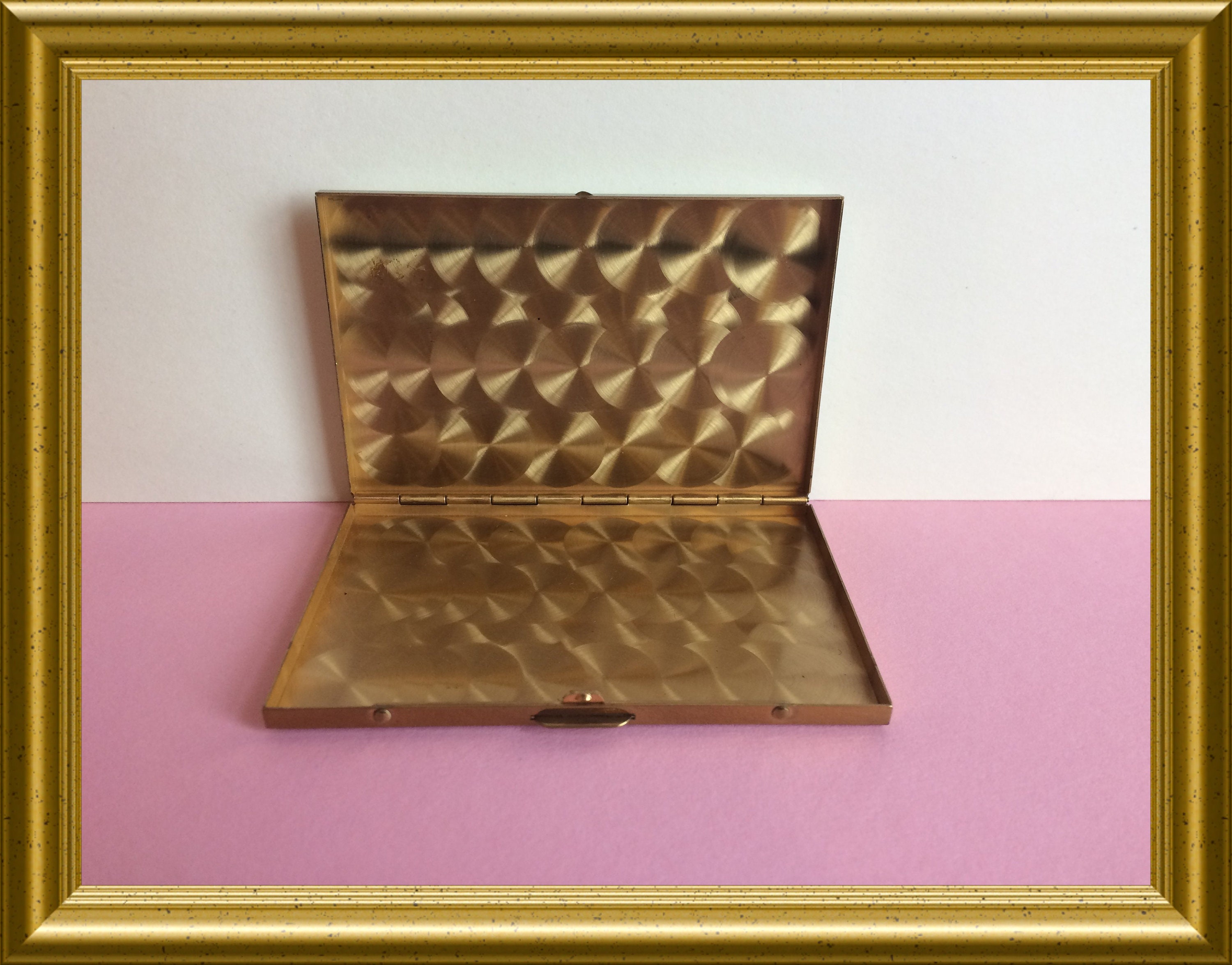 Vintage business card case, guilloche enamel rose