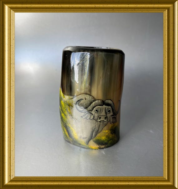 Vintage hand painted penholder : buffalo