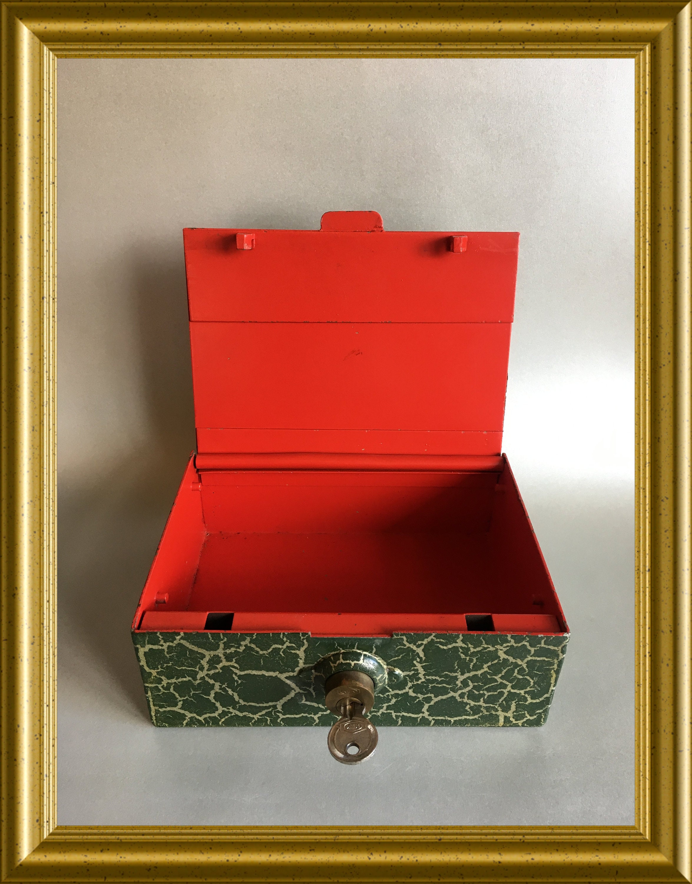 Vintage metal money box, money safe, cash box