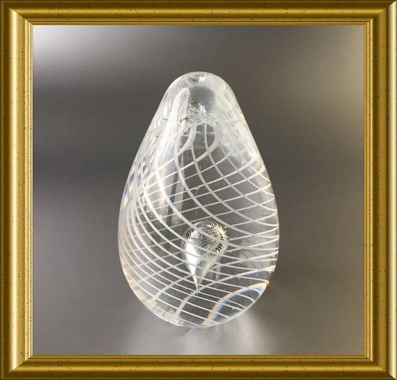 Vintage glass paperweight: white spiral