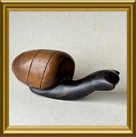 Vintage wood carved figurine: snail