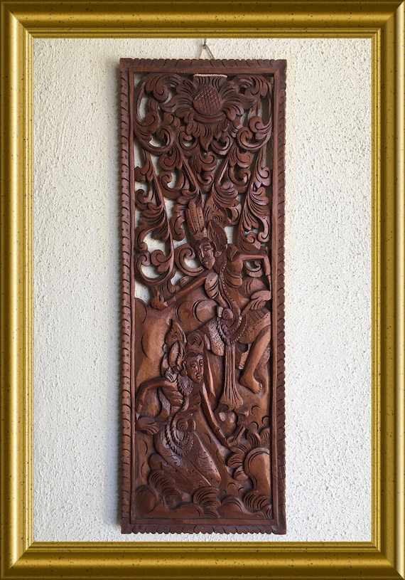 Vintage Asian wood carving: wooden wall hanging