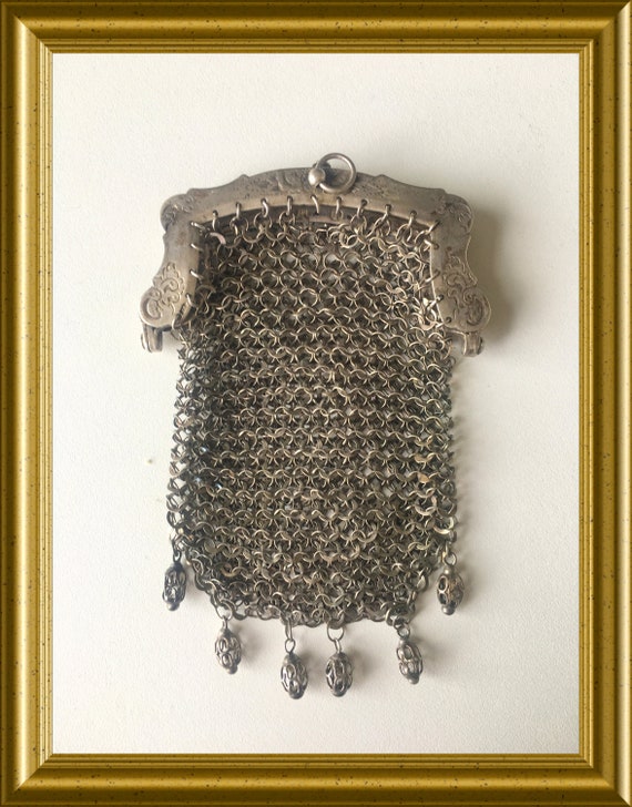 Antique silver mesh coin purse from 1859