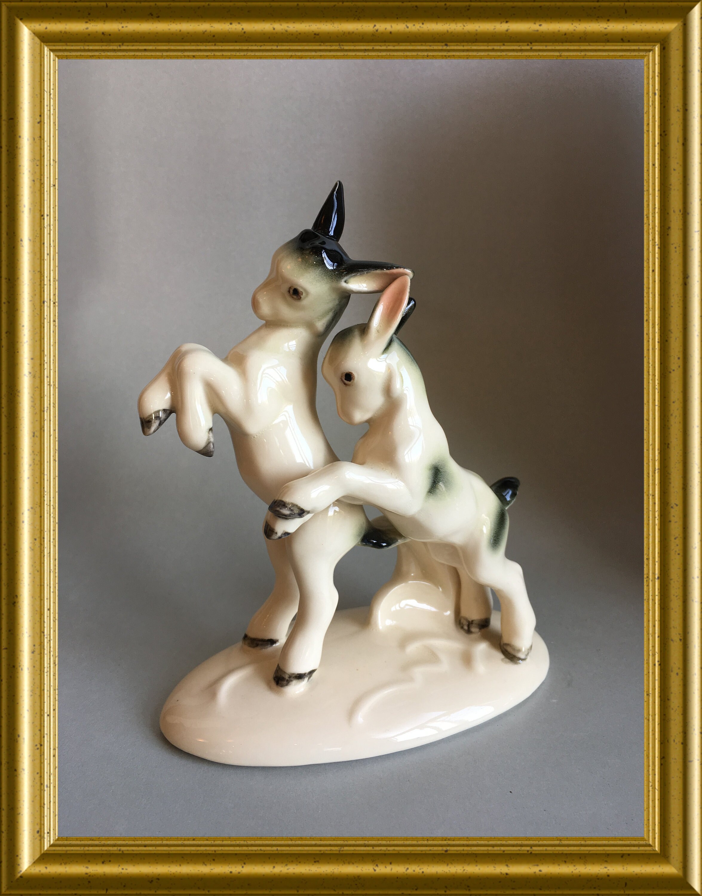Antique porcelain figurine baby goats, Hertwig Katzhutte
