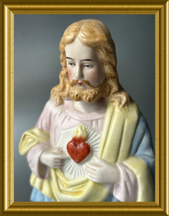 Antique bisque porcelain figurine: Jesus, sacred heart
