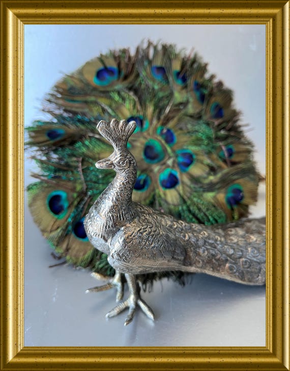 Vintage metal peacock statue