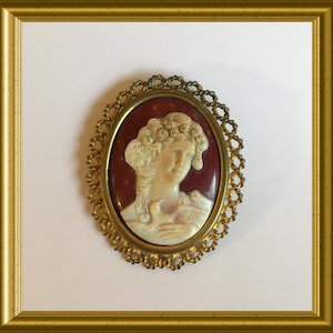 Vintage celluloid cameo brooch : LA D.A.C., Paris