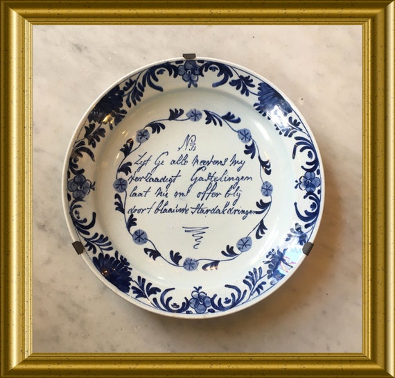 Vintage Delf blue plate with text